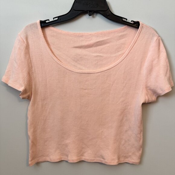 American Eagle Size Large (L) Women's Soft Ribbed Crop T-Shirt in Blush Pink - Picture 1 of 3